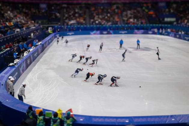 February 14, 2026, Milano, Lombardy, Italy: Team Japan, Jingru Yang (32) of the People s Republic of China, Team Republic of Korea and Kim Boutin (13) of Canada skate in Short Track Speed skating, Eisschnelllauf Women 3000m relay semifinals during the 2026 Winter Olympics at the Milano Ice Skating Arena on Saturday in Milano. Milano Italy - ZUMAj89_ 20260214_oly_j89_029 Copyright: xPaulxKitagakixJr.x