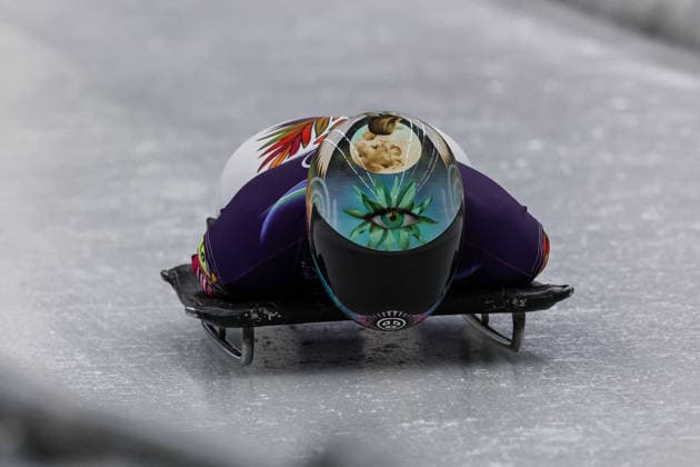 GIOCHI OLIMPICI - Olimpiadi Invernali Milano-Cortina 2026 - Skeleton Women Kellie Delka (PUR) during the Olympic Winter games, Winterspiele,Spiele, Summer games Milano-Cortina 2026, Skeleton Women on February 14, 2026 at Cortina Sliding Center in Cortina d Ampezzo, Italy Cortina D Ampezzo Italy  Copyright: xIPAxSport ABACAx