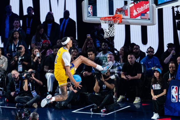 NBA, Basketball Herren, USA All Star 2026: Slum Dunk Contest LOS ANGELES, CA - FEB 14: Jaxson Hayes from the Los Angeles Lakers during the Slamdunk contest at the NBA All-Star weekend at Intuit Dome in Los Angeles, United States on February 14, 2026. Jon Putman Anadolu California United States. Editorial use only. Please get in touch for any other usage.  Copyright: x2026xAnadoluxJonxPutmanx