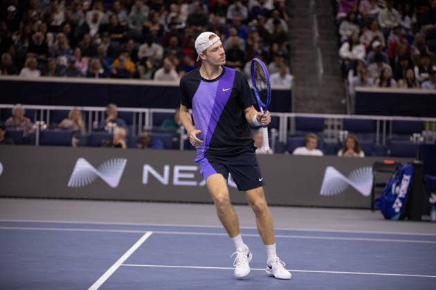 February 14, 2026, Frisco, Texas, USA: DENIS SHAPOVALOV (CAN) reacts during a menÃ¢â‚¬â ¢s singles semifinal match at the 2026 Nexo Dallas Open at The Ford Center at The Star in Frisco, Texas. Ben Shelton advances to the championship match after defeating Denis Shapovalov, 4:6, 6:4, 7:6. Frisco USA - ZUMAh193 20260214_zsp_h193_098 Copyright: xDanielxMcGregor-Huyerx