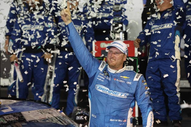 DAYTONA BEACH, FL - FEBRUARY 14: Austin Hill ( 21 Richard Childress Bennett Transportation Chevrolet) celebrates after winning the NASCAR, Motorsport, USA O Reilly Auto Parts United Rentals 300 on February 14, 2026 at Daytona International Speedway in Daytona Beach, FL.(Photo by Jeff Robinson Icon Sportswire) AUTO: FEB 14 NASCAR O™Reilly Auto Parts Series United Rentals 300 EDITORIAL USE ONLY Icon2602144158300