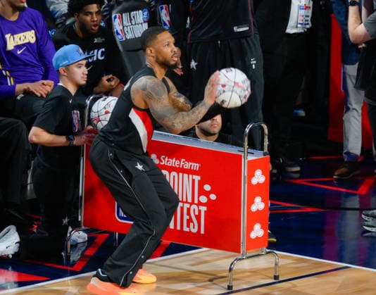 Damien Lillard won 3 points contest at 2026 NBA, Basketball Herren, USA All Star LOS ANGELES, CA - FEBRUARY 14: Damien Lillard won 3 points contest during 2026 NBA All Star Saturday at Intuit Dome in Inglewood, Los Angeles, California, United States on February 14, 2026. Tayfun Coskun Anadolu California United States. Editorial use only. Please get in touch for any other usage.  Copyright: x2026xAnadoluxTayfunxCoskunx