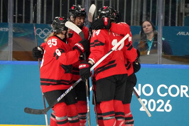 Milano Cortina, 2026 , Winter Olympic Games, Olympische Spiele, Olympia, OS Olympics, Winter-Olympische spiele 2026 , Eishockey Frauen, Finnland-Kanada ,vs Deutschland, Canada vs Germany Women , Playoffs Quarterfinals, Milano Rho Ice hockey, Eishockey Arena Germany Deutschland GER Canada, CAN, Goal Celebrations Photocopyright Gladys Chai von der Laage *** Milano Cortina, 2026 , Winter Olympic Games, Olympics, Winter Olympics 2026 , Ice Hockey Women, Finland Canada ,vs Germany, Canada vs Germany Women , Playoffs Quarterfinals, Milano Rho Ice Hockey Arena Germany Germany GER Canada, CAN, Goal Celebrations Photocopyright Gladys Chai von der Laage