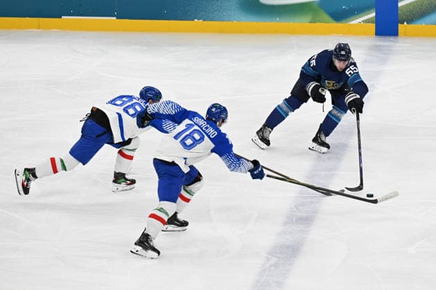 February 14, 2026, Milano, Lombardia, Italy: Tommaso De Luca (ITA),Nicholas Saracino (ITA),Rasmus Ristolainen (FIN) during the Winter Olympic Games, Olympische Spiele, Olympia, OS Milano Cortina 2026, at the Milano Santagiulia IHO Arena, on February 14, 2026 in Milano, Italy Olympics 2026 Milano Cortina: Ice hockey, Eishockey Men s: FINLAND 11:0 ITALY  - ZUMAm345 20260214_oly_m345_042 Copyright: xFedericoxManonix