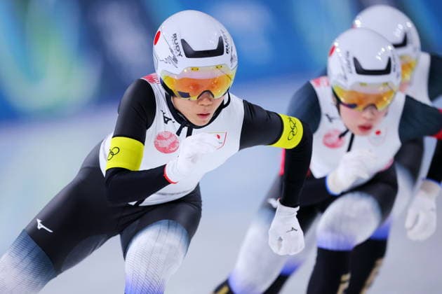 (L-R) Miho Takagi, Ayano Sato, Momoka Horikawa (JPN), FEBRUARY 14, 2026 - Speed skating, Eisschnelllauf : Women s Team Pursuit Quarter-final during the Milano Cortina 2026 Olympic Winter games, Winterspiele,Spiele, Summer games at Milano Speed Skating Stadium in Milan, Italy. Noxthirdxpartyxsales  aflo_319896631