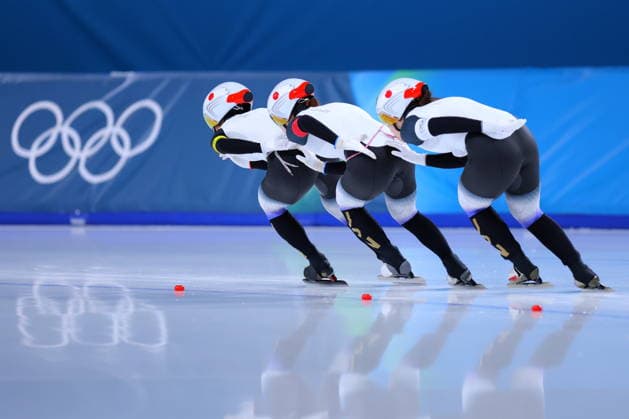 (L-R) Miho Takagi, Ayano Sato, Momoka Horikawa (JPN), FEBRUARY 14, 2026 - Speed skating, Eisschnelllauf : Women s Team Pursuit Quarter-final during the Milano Cortina 2026 Olympic Winter games, Winterspiele,Spiele, Summer games at Milano Speed Skating Stadium in Milan, Italy. Noxthirdxpartyxsales  aflo_319896701