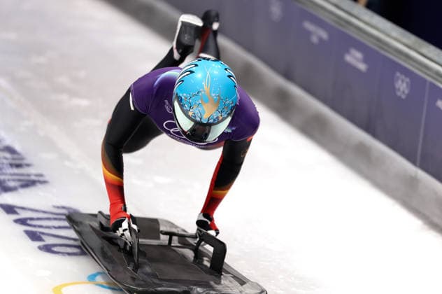 (260215) -- CORTINA D AMPEZZO, Feb. 15, 2026 -- Zhao Dan of China competes during the skeleton women s heat at the Milan-Cortina 2026 Olympic Winter games, Winterspiele,Spiele, Summer games in Cortina, Italy, Feb. 14, 2026. ) (MICO2026)ITALY-CORTINA D AMPEZZO-OLYMPIC WINTER GAMES-SKELETON-WOMEN DingxXu 