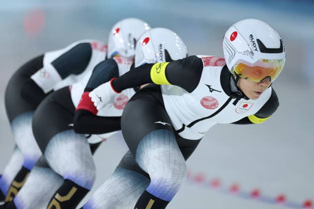 (260215) -- MILAN, Feb. 15, 2026 -- Team Japan compete during the Speed skating, Eisschnelllauf women s team pursuit quarterfinal at the Milan-Cortina 2026 Olympic Winter games, Winterspiele,Spiele, Summer games in Milan, Italy, Feb. 14, 2026. ) (MICO2026)ITALY-MILAN-OLYMPIC WINTER GAMES-SPEED SKATING-WOMEN S TEAM PURSUIT-QUARTERFINAL LixJing 