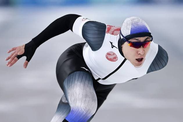 Milan Cortina Olympics: Speed skating, Eisschnelllauf Japanese speed skater Tatsuya Shinhama competes in the men s 500 meters at the Milan Cortina Olympics on Feb. 14, 2026, at Milano Speed Skating Stadium in Milan.  A14AA0005286428P