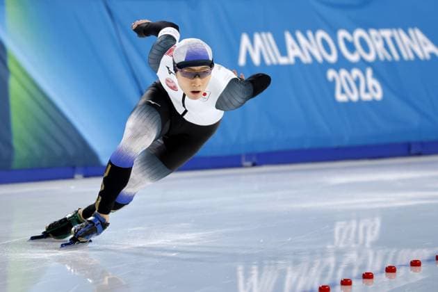 Milan Cortina Olympics: Speed skating, Eisschnelllauf Japanese speed skater Wataru Morishige competes in the men s 500 meters at the Milan Cortina Olympics on Feb. 14, 2026, at Milano Speed Skating Stadium in Milan.  A14AA0005286523P