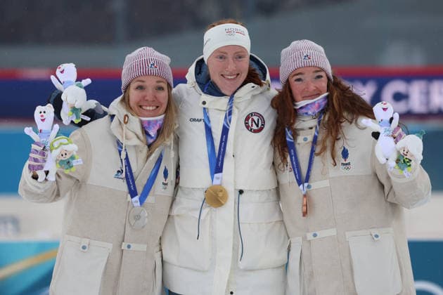 Winter Olympics - France Wins Silver And Bronze At Women s Biathlon 7,5km Sprint Oceane MICHELON (FRA), Maren KIRKEEIDE (NOR), Lou JEANMONNOT (FRA), during Biathlon Women s 7.5km Sprint, during Olympic Games, Olympische Spiele, Olympia, OS Milan Cortina 2026, Anterselva, Italy, February 14, 2026. Photo by Felice Calabro IPA ABACAPRESS.COM Cortina d Ampezzo Bolzano Italy  Copyright: xIPA ABACAx