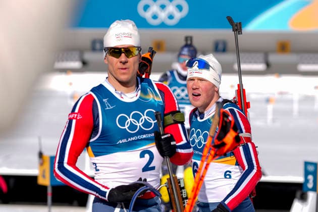 Winter Olympics in Milan Cortina 2026 Anterselva, Italy 20260215. Vetle Sjastad Christiansen from Norway and Johannes Dale-Skjevdal from Norway before the 12.5 km pursuit start in biathlon during the Winter Olympics in Milano Cortina 2026. Photo: Heiko Junge NTB Anterselva Italy EDITORIAL USE ONLY. RESTRICTED USE FOR BETTING COMPANIES Ref:_SPO28P3ezdy0LU.jpg *** Winter Olympics in Milan Cortina 2026 Anterselva, Italy 20260215 Vetle Sjastad Christiansen from Norway and Johannes Dale Skjevdal from Norway before the 12 5 km pursuit start in biathlon during the Winter Olympics in Milano Cortina 2026 Photo Heiko Junge NTB Anterselva Italy EDITORIAL USE ONLY RESTRICTED USE FOR BETTING COMPANIES  Copyright: xHeikoxJungex xNTBx