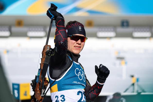 Antholz, Italien 15. Februar 2026: Biathlon Verfolgung Männer 12,5 km - Olympia 2026 Im Bild: Justus Strelow (GER) Anterselva Biathlon Arena *** Antholz, Italy 15 February 2026 Biathlon Pursuit Men 12.5 km Olympic Games 2026 In the picture Justus Strelow GER Anterselva Biathlon Arena Copyright: xFotostandx xHettichx