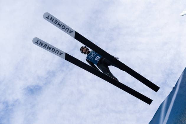 OLYMPICS - Winter Olympic Games, Olympische Spiele, Olympia, OS Milano Cortina 2026 PREDAZZO,ITALY,15.FEB.26 - OLYMPICS, NORDIC SKIING, NORDIC COMBINED, Ski jumping, Skispringen, Ski, nordisch - Winter Olympic Games Milano Cortina 2026, large hill, training. Image shows Marco Heinis (FRA).  GEPAxpictures xOliverxLerch
