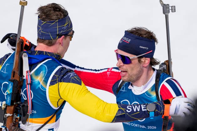 Winter Olympics in Milan Cortina 2026 Anterselva, Italy 20260215. Sturla Holm Laegreid from Norway and Martin Ponsiluoma from Sweden during the 12.5 km pursuit start in biathlon at the Winter Olympics in Milano Cortina 2026. Photo: Heiko Junge NTB Anterselva Italy EDITORIAL USE ONLY. RESTRICTED USE FOR BETTING COMPANIES Ref:_SPO2fNuUnOU0h0.jpg *** Winter Olympics in Milan Cortina 2026 Anterselva, Italy 20260215 Sturla Holm Laegreid from Norway and Martin Ponsiluoma from Sweden during the 12 5 km pursuit start in biathlon at the Winter Olympics in Milano Cortina 2026 Photo Heiko Junge NTB Anterselva Italy EDITORIAL USE ONLY RESTRICTED USE FOR BETTING COMPANIES  Copyright: xHeikoxJungex xNTBx
