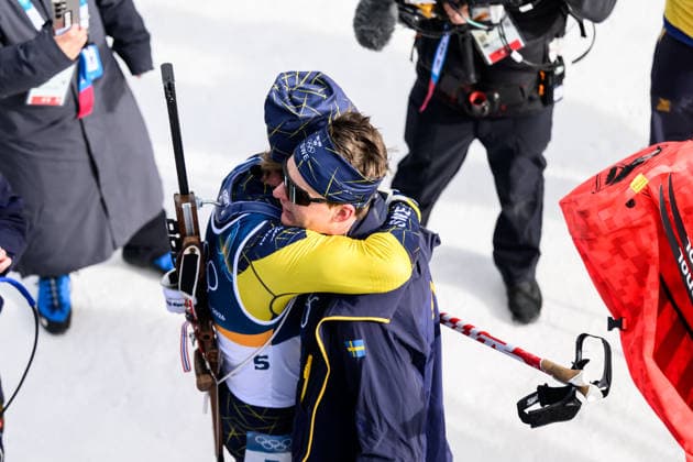 260215 Sebastian Samuelsson of Sweden and Martin Ponsiluoma of Sweden celebrate after the men s biathlon 12,5 km pursuit during day 9 of the 2026 Winter Olympics on February 15, 2026 in Anterselva. Photo: Mathias Bergeld BILDBYRAN kod MB MB1329 skidskytte biathlon skiskyting Olympic Games, Olympische Spiele, Olympia, OS olympics winter olympics os ol olympiska spel vinter-os olympiske leker milano cortina 2026 milan cortina 2026 milano cortina 2026 olympic games milano cortina 2026 winter olympic games milano cortina-os milano cortina-ol vinter-ol 9 bbeng pursuit jaktstart jubel *** 260215 Sebastian Samuelsson of Sweden and Martin Ponsiluoma of Sweden celebrate after the men s biathlon 12,5 km pursuit during day 9 of the 2026 Winter Olympics on February 15, 2026 in Anterselva Photo Mathias Bergeld BILDBYRAN code MB MB1329 biathlon biathlon olympic games olympics olympics winter olympics os ol olympic games winter os olympic games milano cortina 2026 milan cortina 2026 milano cortina 2026 olympic games milano cortina 2026 winter olympic games milano cortina os milano cortina ol winter ol 9 bbeng pursuit jaktstart jubel  Copyright: MATHIASxBERGELD BB260215MB030