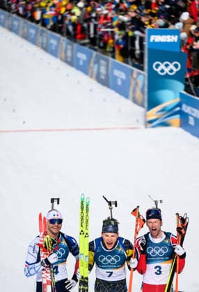 260215 Bronze medalist Emilien Jacquelin of France, gold medalist Martin Ponsiluoma of Sweden and silver medalist Sturla Holm Laegreid of Norway celebrate in men s biathlon 12,5 km pursuit during day 9 of the 2026 Winter Olympics on February 15, 2026 in Anterselva. Photo: Mathias Bergeld BILDBYRAN kod MB MB1329 skidskytte biathlon skiskyting Olympic Games, Olympische Spiele, Olympia, OS olympics winter olympics os ol olympiska spel vinter-os olympiske leker milano cortina 2026 milan cortina 2026 milano cortina 2026 olympic games milano cortina 2026 winter olympic games milano cortina-os milano cortina-ol vinter-ol 9 bbeng pursuit jaktstart jubel *** 260215 Bronze medalist Emilien Jacquelin of France, gold medalist Martin Ponsiluoma of Sweden and silver medalist Sturla Holm Laegreid of Norway celebrate in men s biathlon 12,5 km pursuit during day 9 of the 2026 Winter Olympics on February 15, 2026 in Anterselva Photo Mathias Bergeld BILDBYRAN code MB MB1329 biathlon biathlon olympic games olympics olympics winter olympics os ol olympiska spel vinter os olympiske leker milano cortina 2026 milan cortina 2026 milano cortina 2026 olympic games milano cortina 2026 winter olympic games milano cortina os milano cortina ol winter ol 9 bbeng pursuit jaktstart jubel  Copyright: MATHIASxBERGELD BB260215MB033