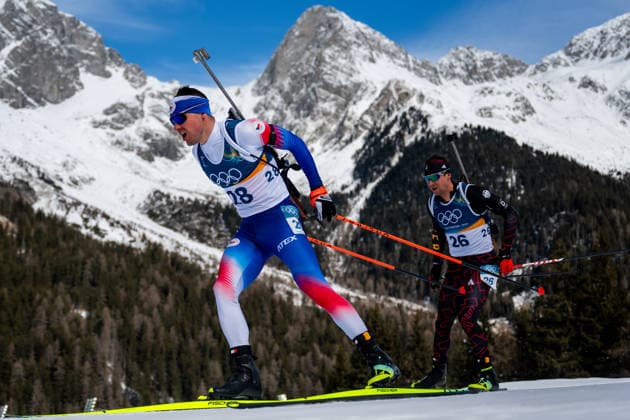 XXV Winter Olympic Games, Olympische Spiele, Olympia, OS in Anterselva, Italy, on February 15, 2026. Biathlon Men s 12.5km Pursuit. From left: Michal Krcmar from Czech Republic and Philipp Nawrath from Germany. (CTKxPhoto OndrejxDeml) CTKPhotoP2026021502566  CTKPhotoP2026021502566