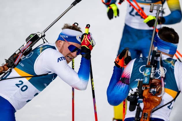 XXV Winter Olympic Games, Olympische Spiele, Olympia, OS in Anterselva, Italy, on February 15, 2026. Biathlon Men s 12.5km Pursuit. From left: Vitezslav Hornig from Czech Republic and Michal Krcmar from Czech Republic. (CTKxPhoto OndrejxDeml) CTKPhotoP2026021502703  CTKPhotoP2026021502703