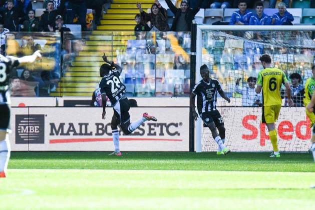 CALCIO - Serie A - Udinese Calcio vs US Sassuolo Udinese s Oumar Solet celebrates after scoring a goal during Udinese Calcio vs US Sassuolo, Italian soccer Serie A match in Udine, Italy, February 15 2026 Udine Italy  Copyright: xIPAxSport ABACAx