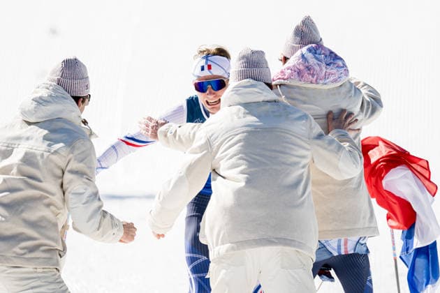 260215 Theo Schely, Hugo Lapalus, Mathis Desloges, Victor Lovera and Victor Lovera of France celebrate after competing in the men s 4 x 7.5km relay cross-country skiing race during day 9 of the 2026 Winter Olympics on February 15, 2026 in Val di Fiemme. Photo: Maxim Thore BILDBYRAN kod MT MT0983 skidor cross-country skiing langrenn Olympic Games, Olympische Spiele, Olympia, OS olympics winter olympics os ol olympiska spel vinter-os olympiske leker milano cortina 2026 milan cortina 2026 milano cortina 2026 olympic games milano cortina 2026 winter olympic games milano cortina-os milano cortina-ol vinter-ol 9 bbeng herr stafett jubel frankrike *** 260215 Theo Schely, Hugo Lapalus, Mathis Desloges, Victor Lovera and Victor Lovera of France celebrate after competing in the men s 4 x 7 5km relay cross country skiing race during day 9 of the 2026 Winter Olympics on February 15, 2026 in Val di Fiemme Photo Maxim Thore BILDBYRAN code MT MT0983 skiing cross country skiing cross country olympic games olympics winter olympics os ol olympic games winter os olympic games milano cortina 2026 milan cortina 2026 milano cortina 2026 olympic games milano cortina 2026 winter olympic games milano cortina os milano cortina ol winter ol 9 bbeng mens relay cheer france  Copyright: MAXIMxTHORE BB260215MT067