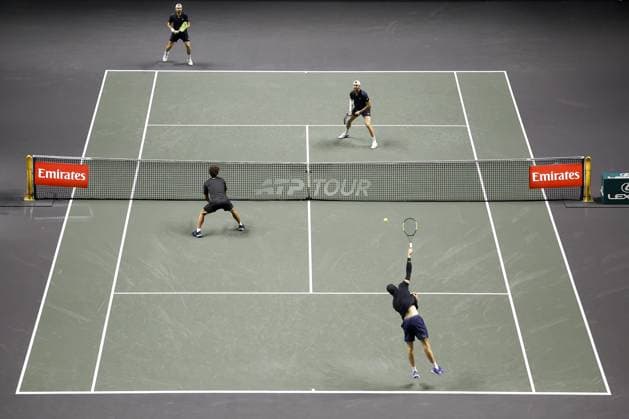 ROTTERDAM - Ray Ho (Taiwan) and Hendrik Jebens (Germany) compete against Simone Bolelli and Andrea Vavassori (Italy) during the doubles final on the final day of the ABN AMRO tennis tournament in Ahoy Rotterdam. BAS CZERWINSKI ANP xVIxANPxSportx xxANPxIVx 550782284 originalFilename: 550782284.jpg