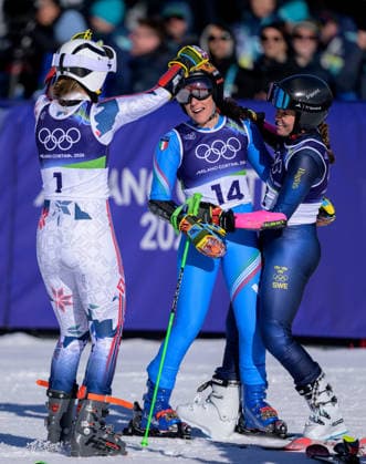 260215 Thea Louise Stjernesund of Norway , Sara Hector of Sweden and Federica Brignone of Italy celebrate after competing in women s alpine skiing giant slalom during day 9 of the 2026 Winter Olympics on February 15, 2026 in Cortina. Photo: Joel Marklund BILDBYRAN kod JM JM0793 bbeng alpint alpine skiing Olympic Games, Olympische Spiele, Olympia, OS olympics winter olympics os ol olympiska spel vinter-os olympiske leker milano cortina 2026 milan cortina 2026 milano cortina 2026 olympic games milano cortina 2026 winter olympic games milano cortina-os milano cortina-ol vinter-ol giant slalom storslalom storslalam dam italien sverige jubel *** 260215 Thea Louise Stjernesund of Norway , Sara Hector of Sweden and Federica Brignone of Italy celebrate after competing in women s alpine skiing giant slalom during day 9 of the 2026 Winter Olympics on February 15, 2026 in Cortina Photo Joel Marklund BILDBYRAN kod JM JM0793 bbeng alpine alpine skiing olympic games olympics winter olympics os ol olympiska spel vinter os olympiske leker milano cortina 2026 milan cortina 2026 milano cortina 2026 olympic games milano cortina 2026 winter olympic games milano cortina os milano cortina ol vinter ol giant slalom storslalom storslalam dam italien sverige jubel  Copyright: JOELxMARKLUND BB260215JM152