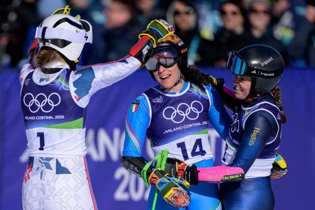260215 Thea Louise Stjernesund of Norway , Sara Hector of Sweden and Federica Brignone of Italy celebrate after competing in women s alpine skiing giant slalom during day 9 of the 2026 Winter Olympics on February 15, 2026 in Cortina. Photo: Joel Marklund BILDBYRAN kod JM JM0793 bbeng alpint alpine skiing Olympic Games, Olympische Spiele, Olympia, OS olympics winter olympics os ol olympiska spel vinter-os olympiske leker milano cortina 2026 milan cortina 2026 milano cortina 2026 olympic games milano cortina 2026 winter olympic games milano cortina-os milano cortina-ol vinter-ol giant slalom storslalom storslalam dam italien sverige jubel *** 260215 Thea Louise Stjernesund of Norway , Sara Hector of Sweden and Federica Brignone of Italy celebrate after competing in women s alpine skiing giant slalom during day 9 of the 2026 Winter Olympics on February 15, 2026 in Cortina Photo Joel Marklund BILDBYRAN kod JM JM0793 bbeng alpine alpine skiing olympic games olympics winter olympics os ol olympiska spel vinter os olympiske leker milano cortina 2026 milan cortina 2026 milano cortina 2026 olympic games milano cortina 2026 winter olympic games milano cortina os milano cortina ol vinter ol giant slalom storslalom storslalam dam italien sverige jubel  Copyright: JOELxMARKLUND BB260215JM153