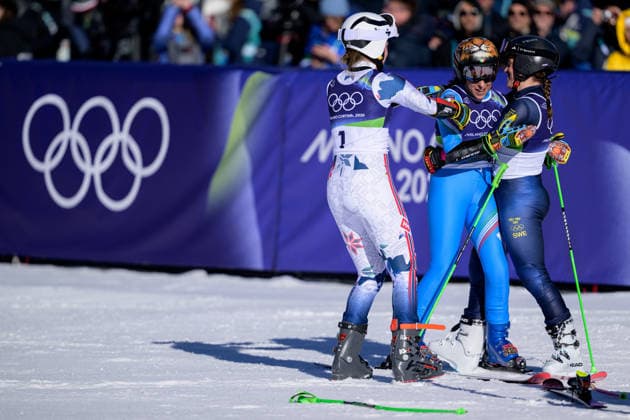260215 Thea Louise Stjernesund of Norway , Sara Hector of Sweden and Federica Brignone of Italy celebrate after competing in women s alpine skiing giant slalom during day 9 of the 2026 Winter Olympics on February 15, 2026 in Cortina. Photo: Joel Marklund BILDBYRAN kod JM JM0793 bbeng alpint alpine skiing Olympic Games, Olympische Spiele, Olympia, OS olympics winter olympics os ol olympiska spel vinter-os olympiske leker milano cortina 2026 milan cortina 2026 milano cortina 2026 olympic games milano cortina 2026 winter olympic games milano cortina-os milano cortina-ol vinter-ol giant slalom storslalom storslalam dam italien sverige jubel *** 260215 Thea Louise Stjernesund of Norway , Sara Hector of Sweden and Federica Brignone of Italy celebrate after competing in women s alpine skiing giant slalom during day 9 of the 2026 Winter Olympics on February 15, 2026 in Cortina Photo Joel Marklund BILDBYRAN kod JM JM0793 bbeng alpine alpine skiing olympic games olympics winter olympics os ol olympiska spel vinter os olympiske leker milano cortina 2026 milan cortina 2026 milano cortina 2026 olympic games milano cortina 2026 winter olympic games milano cortina os milano cortina ol vinter ol giant slalom storslalom storslalam dam italien sverige jubel  Copyright: JOELxMARKLUND BB260215JM155