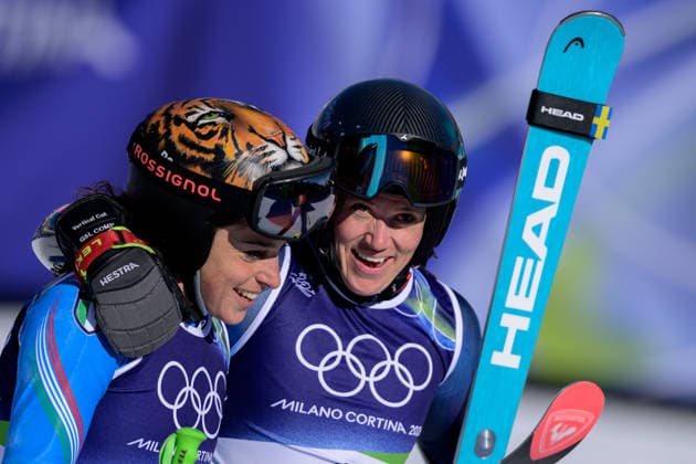 260215 Sara Hector of Sweden and Federica Brignone of Italy celebrate after competing in women s alpine skiing giant slalom during day 9 of the 2026 Winter Olympics on February 15, 2026 in Cortina. Photo: Joel Marklund BILDBYRAN kod JM JM0793 bbeng alpint alpine skiing Olympic Games, Olympische Spiele, Olympia, OS olympics winter olympics os ol olympiska spel vinter-os olympiske leker milano cortina 2026 milan cortina 2026 milano cortina 2026 olympic games milano cortina 2026 winter olympic games milano cortina-os milano cortina-ol vinter-ol giant slalom storslalom storslalam dam italien sverige jubel *** 260215 Sara Hector of Sweden and Federica Brignone of Italy celebrate after competing in women s alpine skiing giant slalom during day 9 of the 2026 Winter Olympics on February 15, 2026 in Cortina Photo Joel Marklund BILDBYRAN kod JM JM0793 bbeng alpine alpine skiing olympic games olympics winter olympics os ol olympiska spel vinter os olympiske leker milano cortina 2026 milan cortina 2026 milano cortina 2026 olympic games milano cortina 2026 winter olympic games milano cortina os milano cortina ol vinter ol giant slalom storslalom storslalam dam italien sverige jubel  Copyright: JOELxMARKLUND BB260215JM156