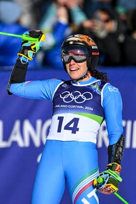 OLYMPICS - Winter Olympic Games, Olympische Spiele, Olympia, OS Milano Cortina 2026 CORTINA D AMPEZZO,ITALY,15.FEB.26 - OLYMPICS, ALPINE SKIING - Winter Olympic Games Milano Cortina 2026, giant slalom, women.. Image shows the rejoicing of Federica Brignone (ITA).  GEPAxpictures xAlexanderxSolc