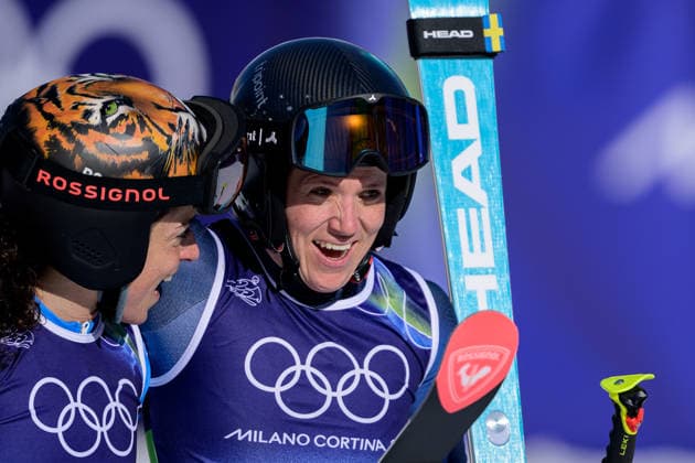 260215 Sara Hector of Sweden and Federica Brignone of Italy celebrate after competing in women s alpine skiing giant slalom during day 9 of the 2026 Winter Olympics on February 15, 2026 in Cortina. Photo: Joel Marklund BILDBYRAN kod JM JM0793 bbeng alpint alpine skiing Olympic Games, Olympische Spiele, Olympia, OS olympics winter olympics os ol olympiska spel vinter-os olympiske leker milano cortina 2026 milan cortina 2026 milano cortina 2026 olympic games milano cortina 2026 winter olympic games milano cortina-os milano cortina-ol vinter-ol giant slalom storslalom storslalam dam italien sverige jubel *** 260215 Sara Hector of Sweden and Federica Brignone of Italy celebrate after competing in women s alpine skiing giant slalom during day 9 of the 2026 Winter Olympics on February 15, 2026 in Cortina Photo Joel Marklund BILDBYRAN kod JM JM0793 bbeng alpine alpine skiing olympic games olympics winter olympics os ol olympiska spel vinter os olympiske leker milano cortina 2026 milan cortina 2026 milano cortina 2026 olympic games milano cortina 2026 winter olympic games milano cortina os milano cortina ol vinter ol giant slalom storslalom storslalam dam italien sverige jubel  Copyright: JOELxMARKLUND BB260215JM158