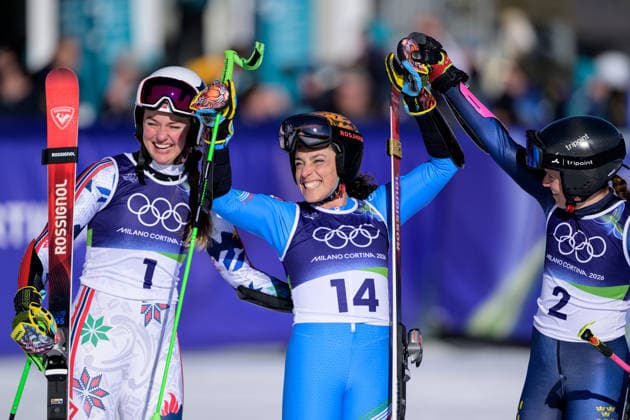 260215 Thea Louise Stjernesund of Norway , Sara Hector of Sweden and Federica Brignone of Italy celebrate after competing in women s alpine skiing giant slalom during day 9 of the 2026 Winter Olympics on February 15, 2026 in Cortina. Photo: Joel Marklund BILDBYRAN kod JM JM0793 bbeng alpint alpine skiing Olympic Games, Olympische Spiele, Olympia, OS olympics winter olympics os ol olympiska spel vinter-os olympiske leker milano cortina 2026 milan cortina 2026 milano cortina 2026 olympic games milano cortina 2026 winter olympic games milano cortina-os milano cortina-ol vinter-ol giant slalom storslalom storslalam dam italien sverige jubel *** 260215 Thea Louise Stjernesund of Norway , Sara Hector of Sweden and Federica Brignone of Italy celebrate after competing in women s alpine skiing giant slalom during day 9 of the 2026 Winter Olympics on February 15, 2026 in Cortina Photo Joel Marklund BILDBYRAN kod JM JM0793 bbeng alpine alpine skiing olympic games olympics winter olympics os ol olympiska spel vinter os olympiske leker milano cortina 2026 milan cortina 2026 milano cortina 2026 olympic games milano cortina 2026 winter olympic games milano cortina os milano cortina ol vinter ol giant slalom storslalom storslalam dam italien sverige jubel  Copyright: JOELxMARKLUND BB260215JM162