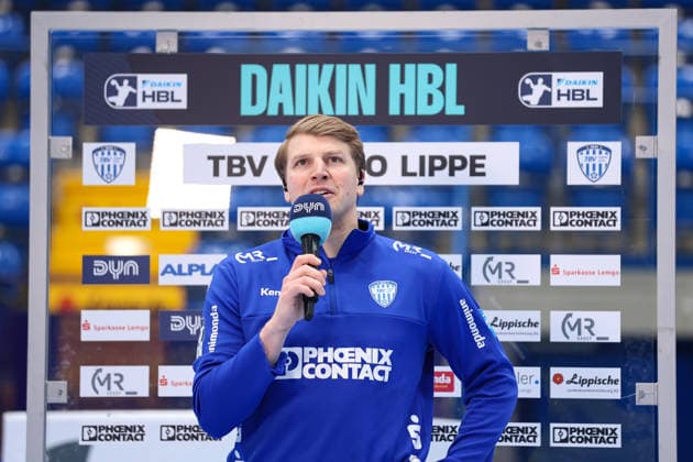 15.02.2026, xKWIx, Handball, DAIKIN HBL, TBV Lemgo Lippe - HC Erlangen, PHOENIX CONTACT arena: Lukas Hutecek (TBV Lemgo Lippe 2) im Interview vor dem Spiel Photo: xKamilxWilkowskixPressefotoKochx NRW Deutschland