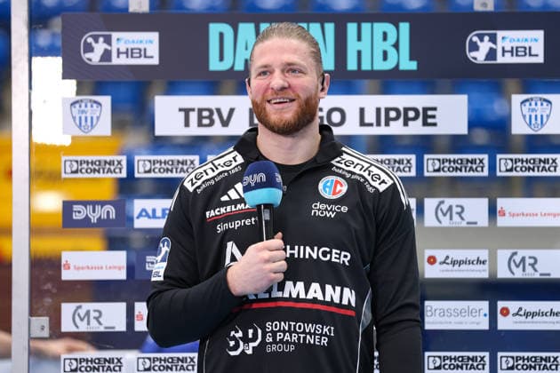 15.02.2026, xKWIx, Handball, DAIKIN HBL, TBV Lemgo Lippe - HC Erlangen, PHOENIX CONTACT arena: Maciej Gebala (HC Erlangen 77) im Interview vor dem Spiel Photo: xKamilxWilkowskixPressefotoKochx NRW Deutschland