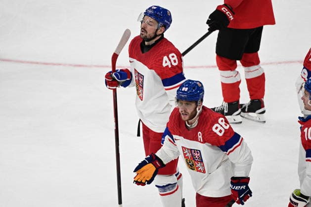 XXV Winter Olympic Games, Olympische Spiele, Olympia, OS in Milan, Italy, on February 15, 2026. Men s Ice hockey, Eishockey Group A, Switzerland vs Czech Republic. David Pastrnak (CZE; 88) reacts to the referees decision not to award a goal, followed by Tomas Hertl (CZE; 48). (CTKxPhoto MichalxKamaryt) CTKPhotoP2026021504651  CTKPhotoP2026021504651