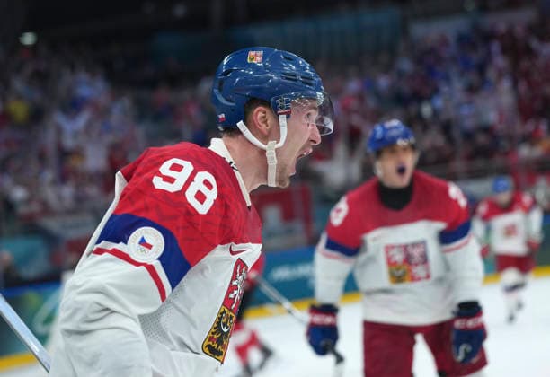 (260215) -- MILAN, Feb. 15, 2026 -- Martin Necas of the Czech Republic celebrates his goal during the Ice hockey, Eishockey men s preliminary round group A match between Switzerland and the Czech Republic of the Milan-Cortina 2026 Olympic Winter games, Winterspiele,Spiele, Summer games in Milan, Italy, Feb. 15, 2026. ) (MICO2026)ITALY-MILAN-OLYMPIC WINTER GAMES-ICE HOCKEY-MEN-PRELIMINARY-SUI VS CZE TaoxXiyi 
