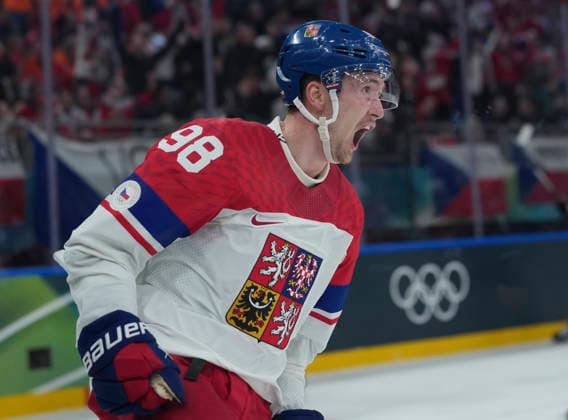 (260215) -- MILAN, Feb. 15, 2026 -- Martin Necas of the Czech Republic celebrates his goal during the Ice hockey, Eishockey men s preliminary round group A match between Switzerland and the Czech Republic of the Milan-Cortina 2026 Olympic Winter games, Winterspiele,Spiele, Summer games in Milan, Italy, Feb. 15, 2026. ) (MICO2026)ITALY-MILAN-OLYMPIC WINTER GAMES-ICE HOCKEY-MEN-PRELIMINARY-SUI VS CZE TaoxXiyi 