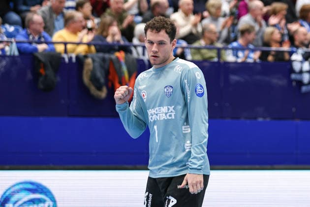 15.02.2026, xKWIx, Handball, DAIKIN HBL, TBV Lemgo Lippe - HC Erlangen, PHOENIX CONTACT arena: Constantin Möstl (TBV Lemgo Lippe 1) Photo: xKamilxWilkowskixPressefotoKochx NRW Deutschland