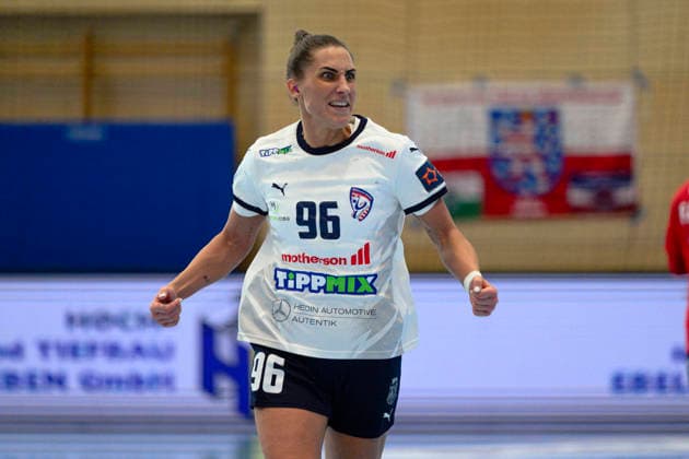 Gabriella Toeth (Motherson Mosonmagyarovari KC, 96) jubel zum 7m Treffer. GER, Thueringer HC gegen Motherson Mosonmagyarovari KC , Handball, EHF European League Women, Gruppen Phase , Saison 2025 2026, 15.02.2026 GER, Thueringer HC gegen Motherson Mosonmagyarovari KC , Handball, EHF European League Women, Gruppen Phase , Saison 2025 2026, 15.02.2026 Bad Langensalza Copyright: xEibner-Pressefoto MartinxHerbstx EP_MHT