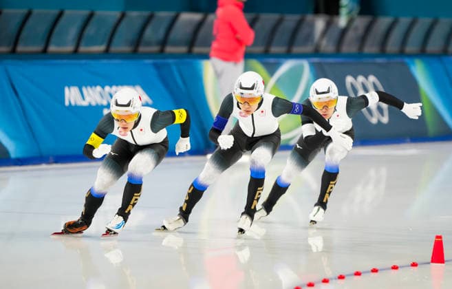 2026-02-15 - Milano Cortina 2026 Winter Olympics Speed skating, Eisschnelllauf Men s Team Pursuit MILAN, ITALY - FEBRUARY 15: Shomu Sasaki of Japan, Kazuya Yamada of Japan, Motonaga Arito of Japan during the Speed Skating Men s Team Pursuit Quarterfinals of the Milano Cortina 2026 Winter Olympics at the Milano Speed Skating Arena on February 15, 2026 in Milan, Italy Milan Milano Speed Skating Arena Italy Content not available for redistribution in The Netherlands directly or indirectly through any third parties. Copyright: xAndrexWeeningx
