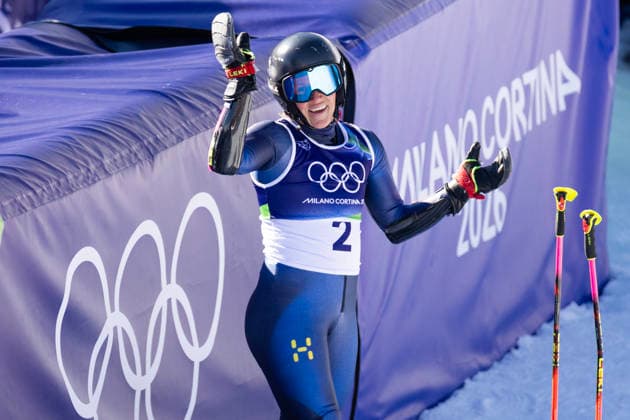 February 15, 2026, Cortina D ampezzo, Lombardy, Italy: Sarah Hector of Sweden tied with Thea Louise Stjernesund of Norway for silver in the Women s Giant Slalom at Tofane Alpine Skiing Centre for the Milano Cortina 2026 Winter Olympics. Cortina D ampezzo Italy - ZUMAsc5_ 20260215_oly_sc5_020 Copyright: xErichxSchlegelx
