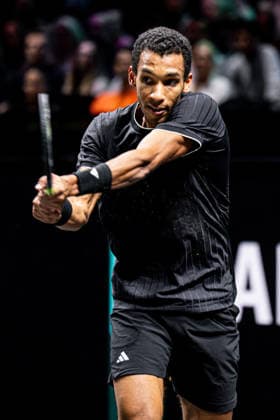 2026-02-15 ABN AMRO Open - Day Seven ROTTERDAM, NETHERLANDS - FEBRUARY 15: Felix Auger-Aliassime competing in the final during Day Seven of the ABN AMRO Open at Rotterdam Ahoy on February 15, 2026 in Rotterdam, Netherlands. (Photo by Gabriel Calvino Alonso BSR Agency) Rotterdam Netherlands Content not available for redistribution in The Netherlands directly or indirectly through any third parties. Copyright: xBSRxAgencyx