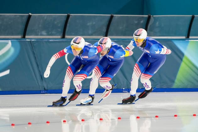 2026-02-15 - Milano Cortina 2026 Winter Olympics Speed skating, Eisschnelllauf Men s Team Pursuit MILAN, ITALY - FEBRUARY 15: Casey Dawson of United States of America, Emery Lehman of United States of America, Ethan Cepuran of United States of America during the Speed Skating Men s Team Pursuit Quarterfinals of the Milano Cortina 2026 Winter Olympics at the Milano Speed Skating Arena on February 15, 2026 in Milan, Italy Milan Milano Speed Skating Arena Italy Content not available for redistribution in The Netherlands directly or indirectly through any third parties. Copyright: xAndrexWeeningx