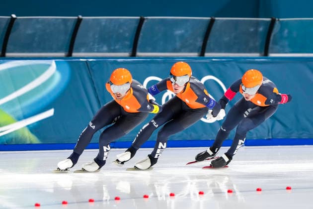 2026-02-15 - Milano Cortina 2026 Winter Olympics Speed skating, Eisschnelllauf Men s Team Pursuit MILAN, ITALY - FEBRUARY 15: Chris Huizinga of Netherlands, Stijn Van De Bunt of Netherlands, Marcel Bosker of Netherlands during the Speed Skating Men s Team Pursuit Quarterfinals of the Milano Cortina 2026 Winter Olympics at the Milano Speed Skating Arena on February 15, 2026 in Milan, Italy Milan Milano Speed Skating Arena Italy Content not available for redistribution in The Netherlands directly or indirectly through any third parties. Copyright: xAndrexWeeningx