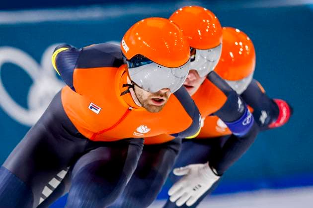 Marcel Bosker of the Netherlands and Chris Huizinga of the Netherlands and Stijn Van De Bunt of the Netherlands Men s Team Pursuit Quarterfinals, Milano Cortina 2026 Winter Olympics: Day 9, Speed skating, Eisschnelllauf - Milano Cortina 2026 Winter Olympics: Day 9, Milano Speed Skating Stadium, February 15, 2026, Milan, Italy.