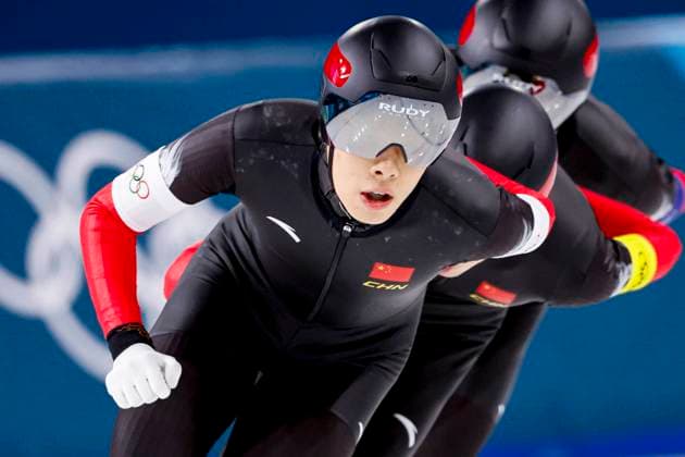 Hanbin Liu of China and Yu Wu of China and Wenhao Li of China Men s Team Pursuit Quarterfinals, Milano Cortina 2026 Winter Olympics: Day 9, Speed skating, Eisschnelllauf - Milano Cortina 2026 Winter Olympics: Day 9, Milano Speed Skating Stadium, February 15, 2026, Milan, Italy.