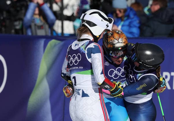 Olympic Games, Olympische Spiele, Olympia, OS Milan Cortina 2026 Alpine Skiing Women s Giant Slalom, Thea Louise STJERNESUND (NOR), Federica BRIGNONE (ITA), Sara HECTOR (SWE), Cortina d Ampezzo, Italy, February 15, 2026. Photo Felice Calabro  Copyright: xFelicexCalabro x xipa-agency.netx xFELICExCALABRO x IPA_Agency_IPA71557366