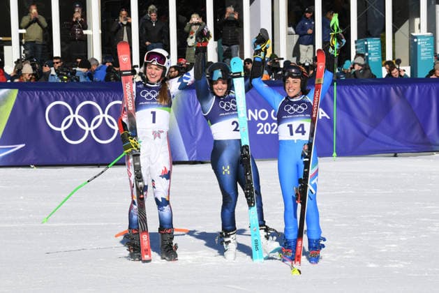 CORTINA, MICO 2026 OLYMPICS, WOMEN S GIANT SLALOM, SECOND RUN AND PODIUM, IN THE PHOTO: STJERNESUND THEA LOUISE, SARA HECTOR, FEDERICA BRIGNONE  Copyright: xFrancescaxViecelix xipa-agency.netx xFrancescaxViecelix IPA_Agency_IPA71557984