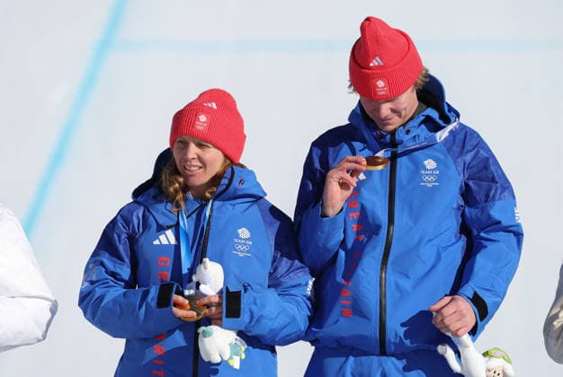 Milano Cortina 2026 - XXV Olympic Winter games, Winterspiele,Spiele, Summer games Livigno - Italy Mixed Team Snowboard Cross Image Show: Gold Medal GBR NIGHTINGALE Huw BANKES Charlott  Copyright: xSergioxBisi IPAxSportx xipa-agency.netx xx IPA_71559079 IPA_Agency_IPA71559079